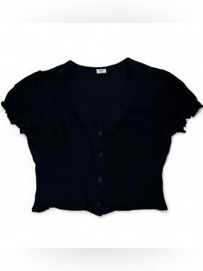 Sunday Best Black Short-Sleeve Button-Front Top